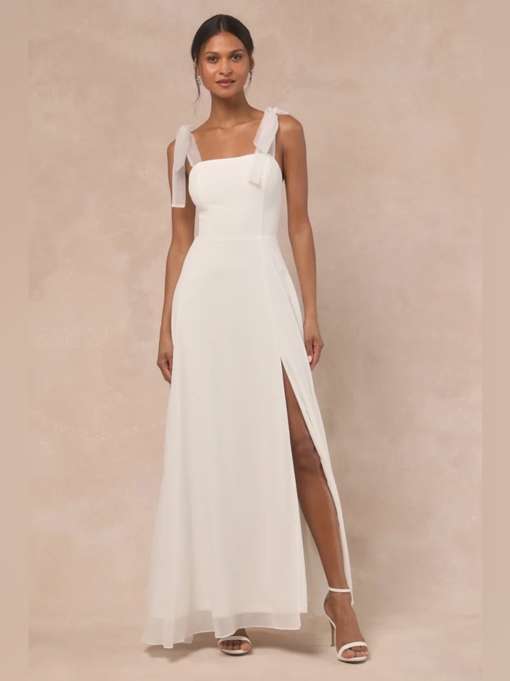 Lulus Radiant Romance White Tie-Strap Maxi Dress Size L NWT Wedding Gown